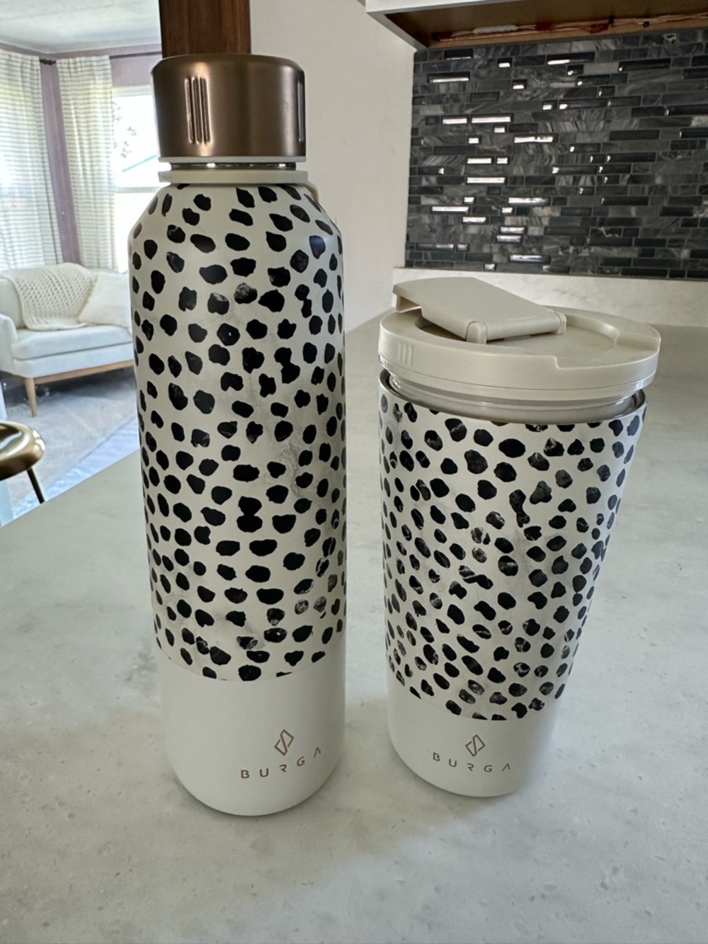 Burga Almond Latte Print Stainless Travel Bottle & Tumbler Set -17oz